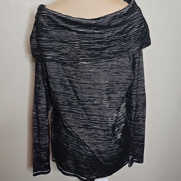Dolan Black and Ivory White Rib Striped Cowl Neck Top Long Sleeve Medium - Picture 4 of 8